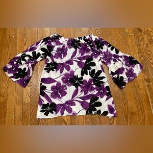 Ashley Stewart Violet and Black Floral Blouse